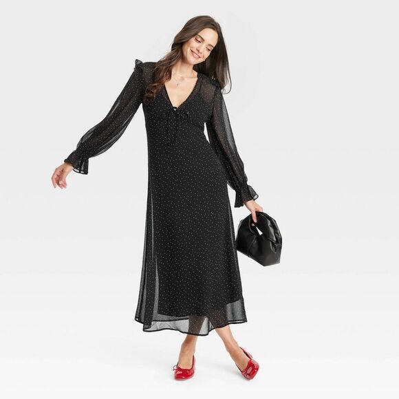A New Day - Women's Long Sleeve Sheer Maxi Dress - A New Day Black/White - Picture 3 of 3